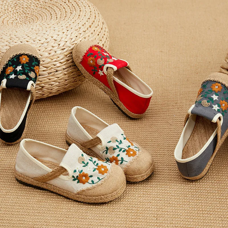 spring embroidered shoes flat-heeled, low-cut embroidered shallow shoes, literary and ethnic style women's shoes linen casual shoes Mexico Asics Shoes