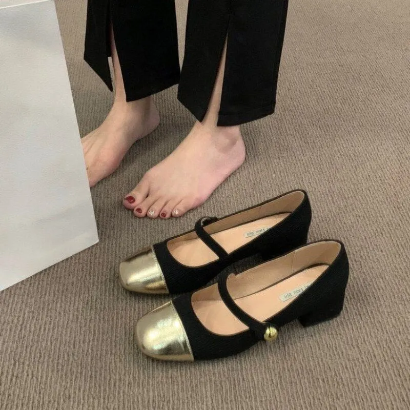 Oxford Shoes Flats Spring Low Thick Heel Mary Jane Shoes Fashion Women Round Toe Shallow Flat Shoes Ladies Elegant Outdoor Single Leather Shoes