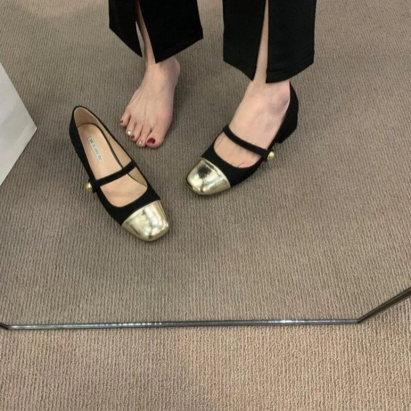 Spring Low Thick Heel Mary Jane Shoes Fashion Women Round Toe Shallow Flat Shoes Ladies Elegant Outdoor Single Leather Shoes Shoes To Help Flat Feet