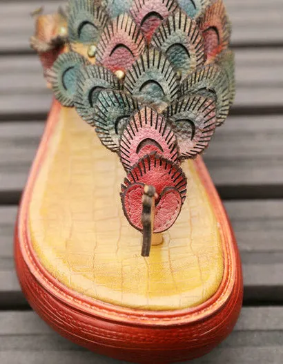 Summer Peacock Wedge Flip-flop Slippers Washing Slippers In Washer