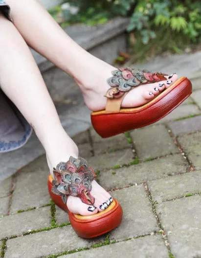 Summer Peacock Wedge Flip-flop Slippers Dragon Slippers Book Series