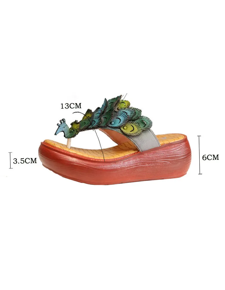 Summer Peacock Wedge Flip-flop Slippers Western Boot Slippers