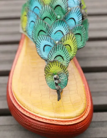 Summer Peacock Wedge Flip-flop Slippers Amur Maple