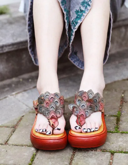 Wide Size Slippers Summer Peacock Wedge Flip-flop Slippers