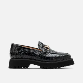 Ms. Boulevard Black Floral Leather Bit Loafers Open Heel Loafers