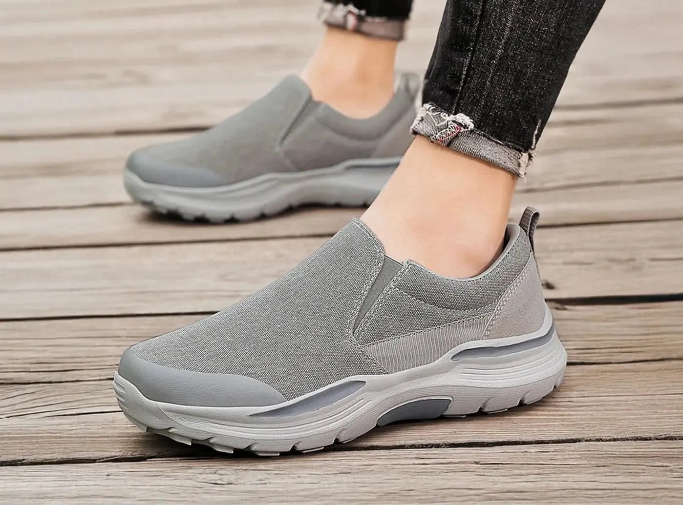 Chunky Heel Penny Loafers FitVille Men's Canvas Loafers