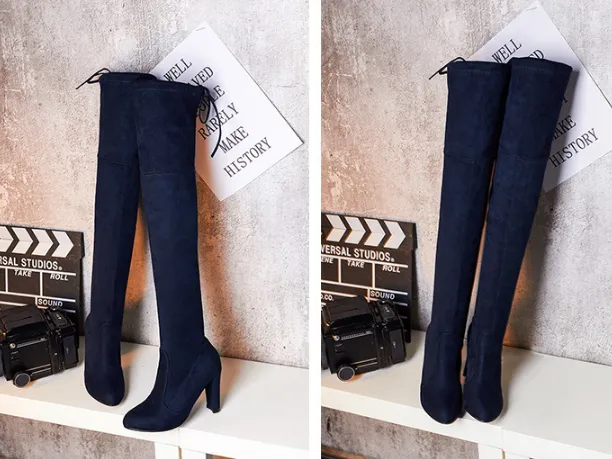 Otk Boots Velvet High Heels Chunky Thigh High Boots  for Women 7966