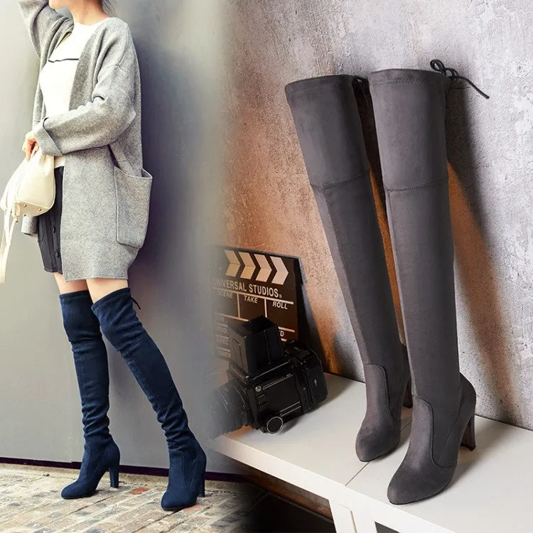 Velvet High Heels Chunky Thigh High Boots  for Women 7966 Austin Boots