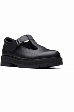 Clarks Prague Brill in Black Leather Shockproof velcro