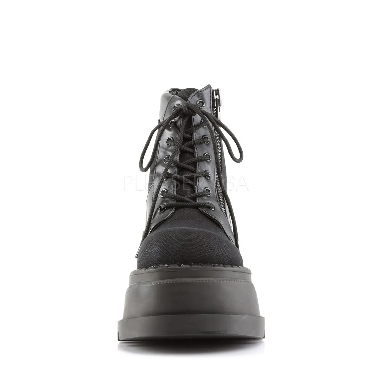 Work Boots In Stock Demonia STOMP-10 Black Canvas-Vegan Leather Boots