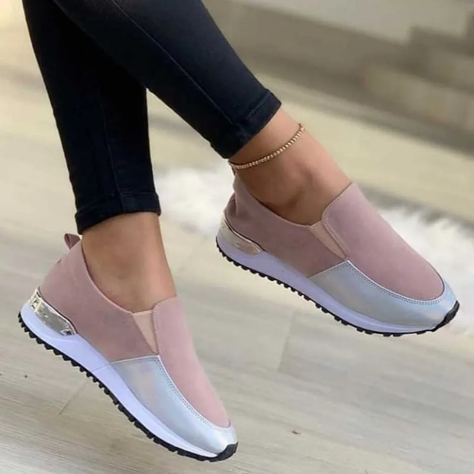 Gold Silver Flat Shoes Allwanna  New Women Sneaker Slip On Flat Casual Shoes Platform Sport Women's Shoes Outdoor Runing Ladies Vulcanized Shoes Zapatillas Mujer