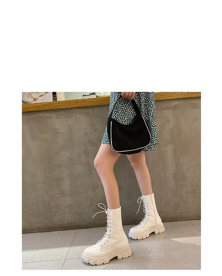 Flat Foot Shoe Inserts Romildi Women Motorcycle Boots Wedges Flat Shoes Woman High Heel Platform PU Leather Boots Lace Up Women Shoes Black Boots Girls