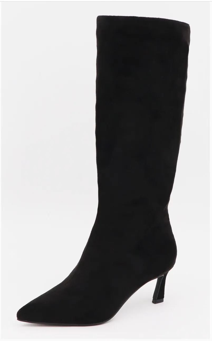 Bamboo Women Kitten Heel Pointed Toe Tall Boots Steel Toe Winter Boots