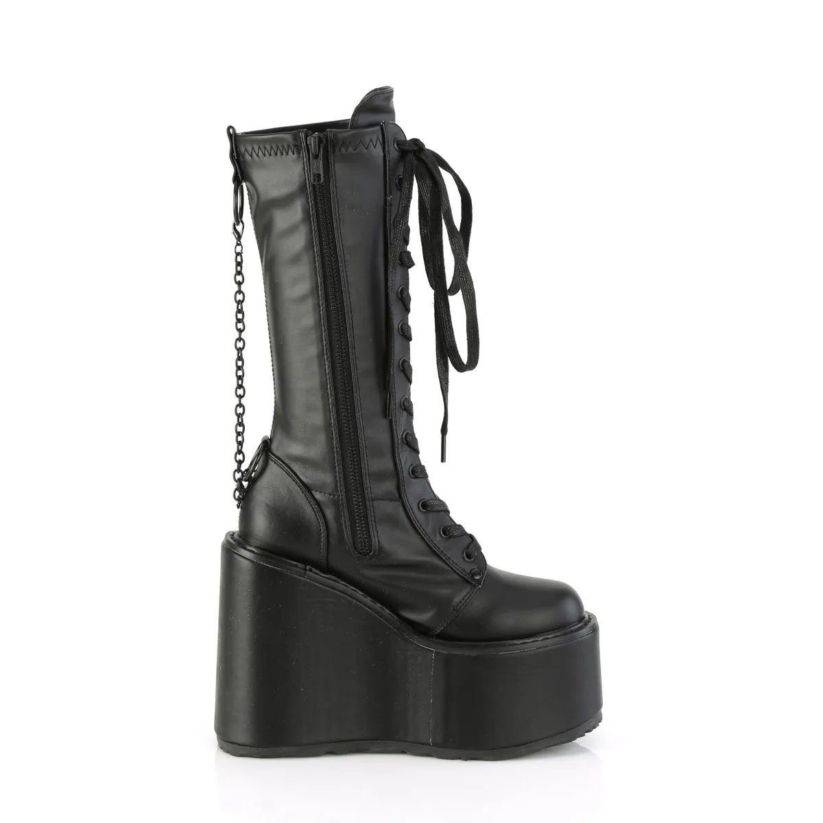 Round Toe Work Boots 5 Inch Platform SWING-150 Black Pu