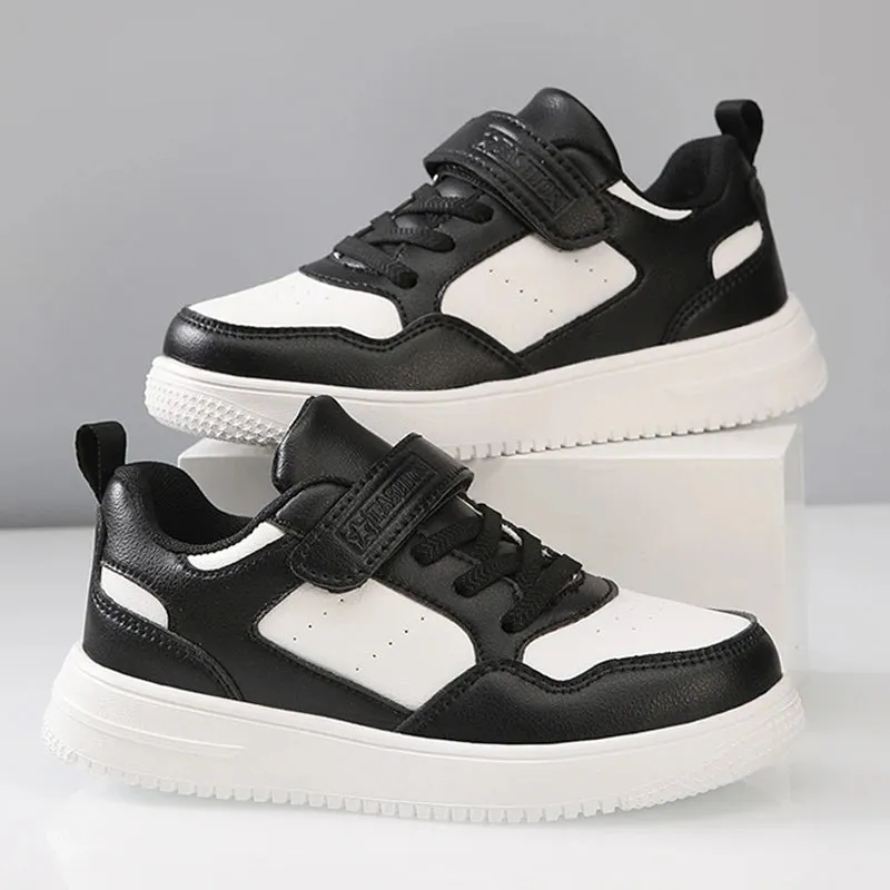 Athletic Works Tennis Shoes Children Sneaker Boys Shoes Leather Flat Kids Black White Shoes for Girl Lightweight Sports Tennis Boy Sneaker
