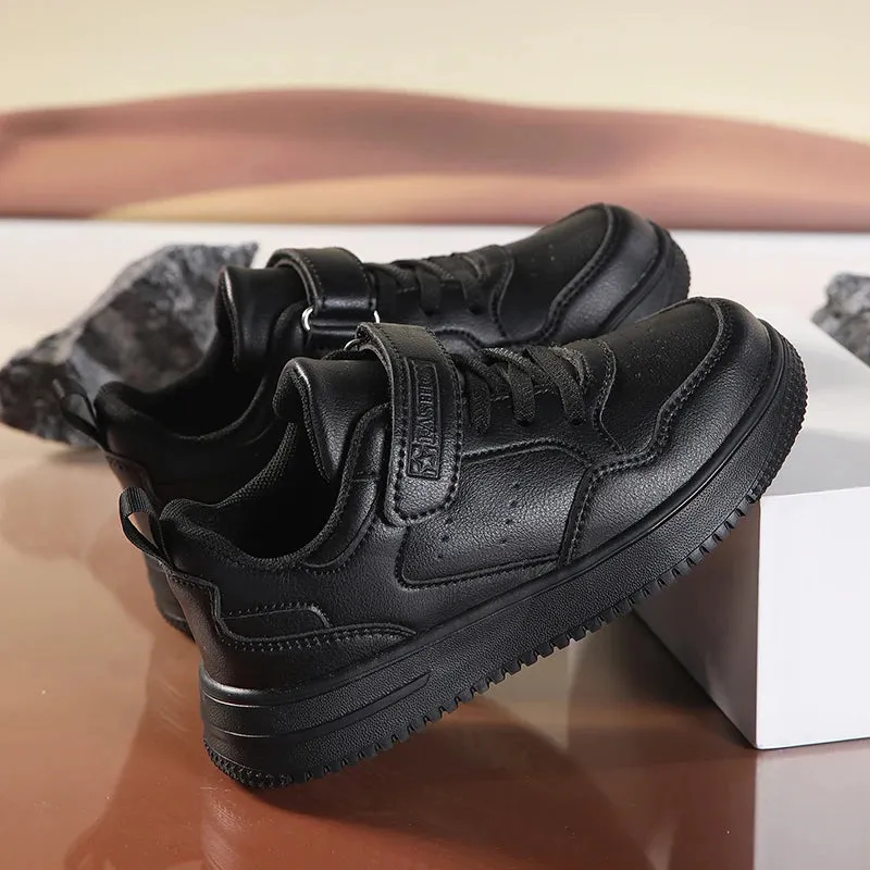 Children Sneaker Boys Shoes Leather Flat Kids Black White Shoes for Girl Lightweight Sports Tennis Boy Sneaker Wedge Heel Tennis Shoes