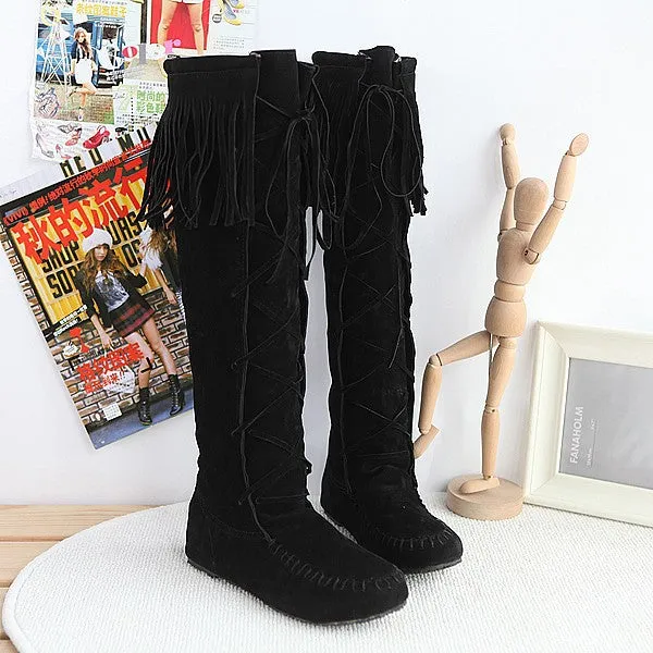 Tassel Suede Flat Tall Boots for Women 4549 Boots Path Of Exile