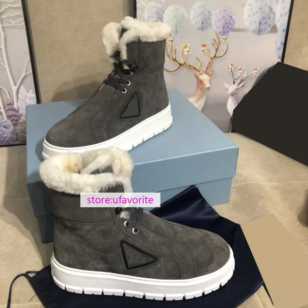 Ugg Snow Boots Vibram Thick bottom fleece Suede lace up snow boots warm women high quality 35-41