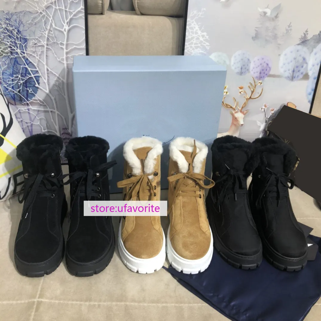 Army Snow Boots Thick bottom fleece Suede lace up snow boots warm women high quality 35-41