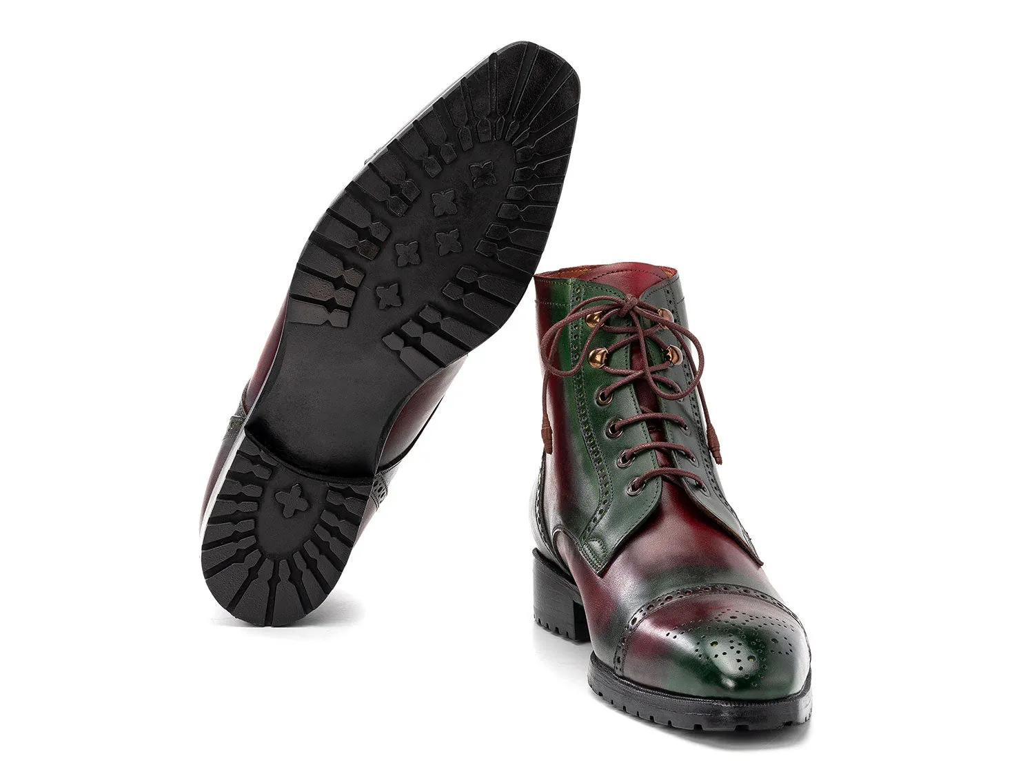 Boots Men Paul Parkman Men's Green & Brown Hand-Painted Cap Toe Boots (ID#BT9566-BRG)