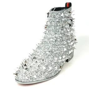 FI-7527 Silver Glitter Silver Spikes Boot Encore by Fiesso Shoe Strings For Dress Shoes