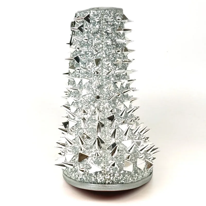 Dress Shoes With Lug Soles FI-7527 Silver Glitter Silver Spikes Boot Encore by Fiesso