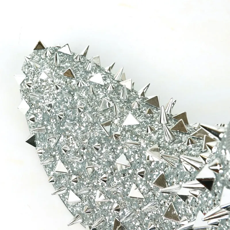 FI-7527 Silver Glitter Silver Spikes Boot Encore by Fiesso Light Tan Dress Shoes