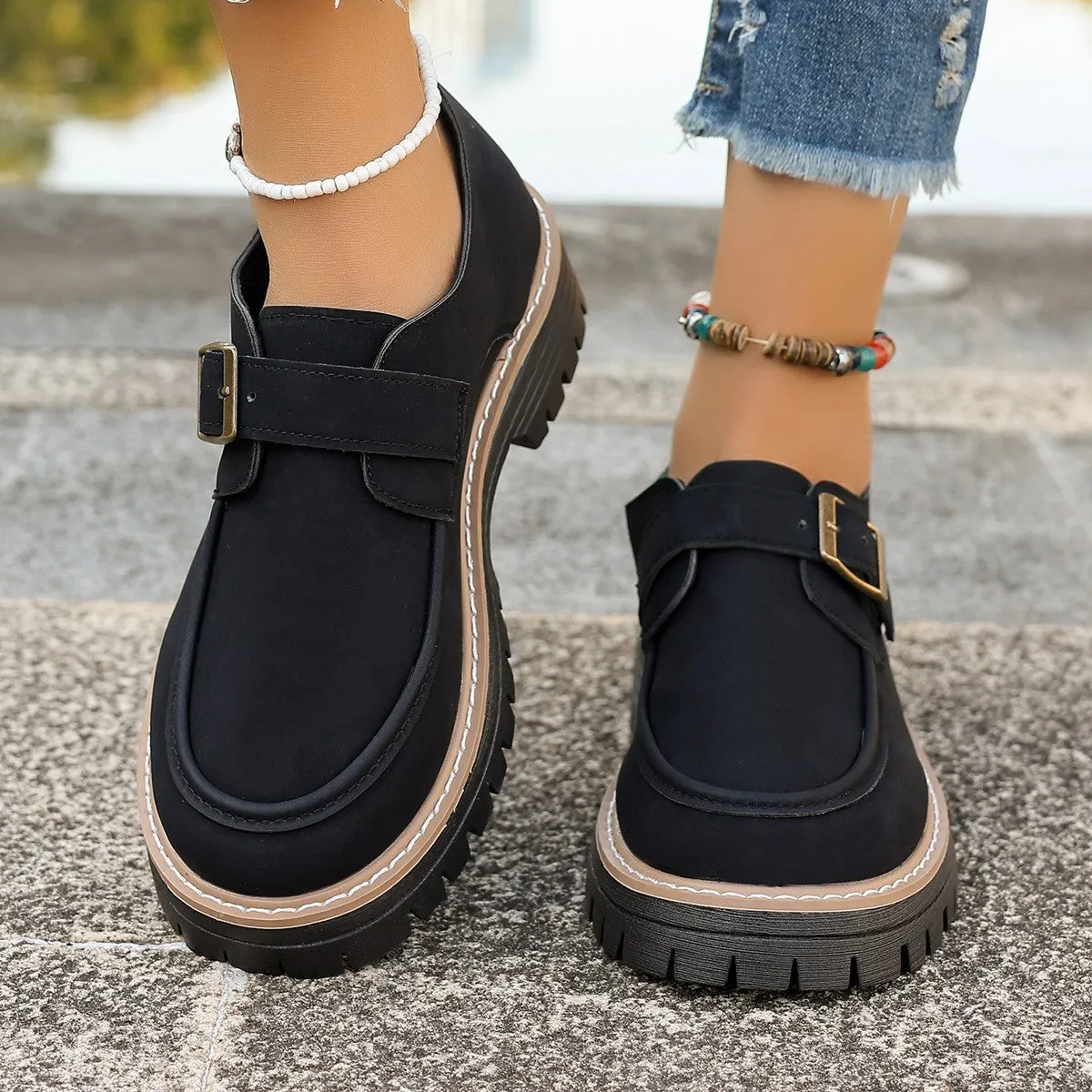 Loafers Interview Fashion Buckle Loafers For Women British Style Height-increasing Thick-soled Casual Shoes
