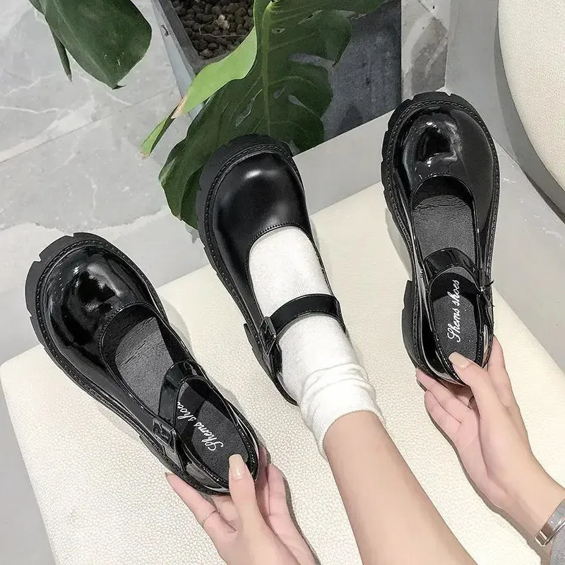 Casual Leather Loafers 2024 Summer Platform Leather Shoes Women Flats Casual Oxford Loafers Thick Bottom Ladies Wedge Lolita Shoes  Ladies