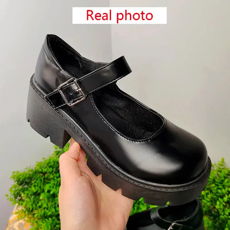2024 Summer Platform Leather Shoes Women Flats Casual Oxford Loafers Thick Bottom Ladies Wedge Lolita Shoes  Ladies Birdies Loafers