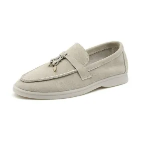 Suede Low-Cut Ortho Loafer - Beige Low Heel Loafers