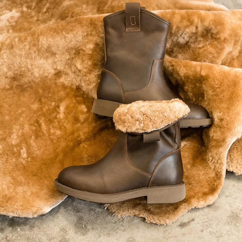 Western Cowboy Boots Handmade Top Cowhide Snow Boots Fleece Lined Black/Coffee/White Best Hiking Boots In Snow