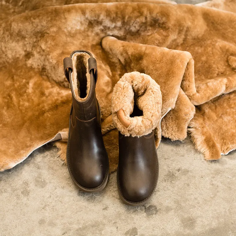 Western Cowboy Boots Handmade Top Cowhide Snow Boots Fleece Lined Black/Coffee/White 7t Snow Boots