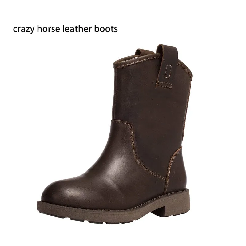 Western Cowboy Boots Handmade Top Cowhide Snow Boots Fleece Lined Black/Coffee/White Columbia Bugaboot Snow Boot