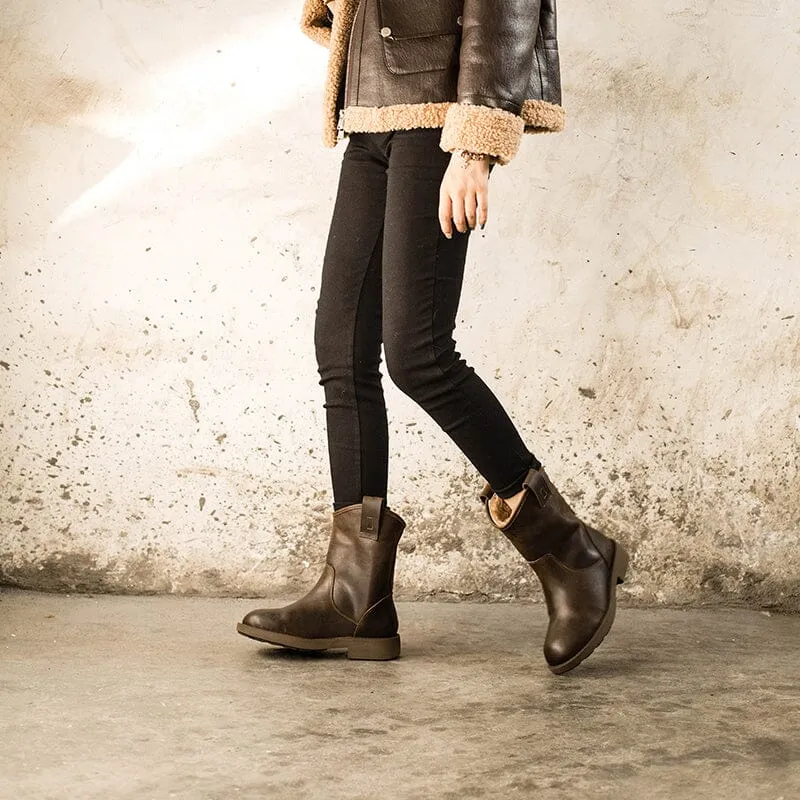 Western Cowboy Boots Handmade Top Cowhide Snow Boots Fleece Lined Black/Coffee/White Boots For Snow Weather