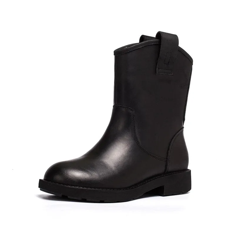 Macy's Snow Boots Western Cowboy Boots Handmade Top Cowhide Snow Boots Fleece Lined Black/Coffee/White