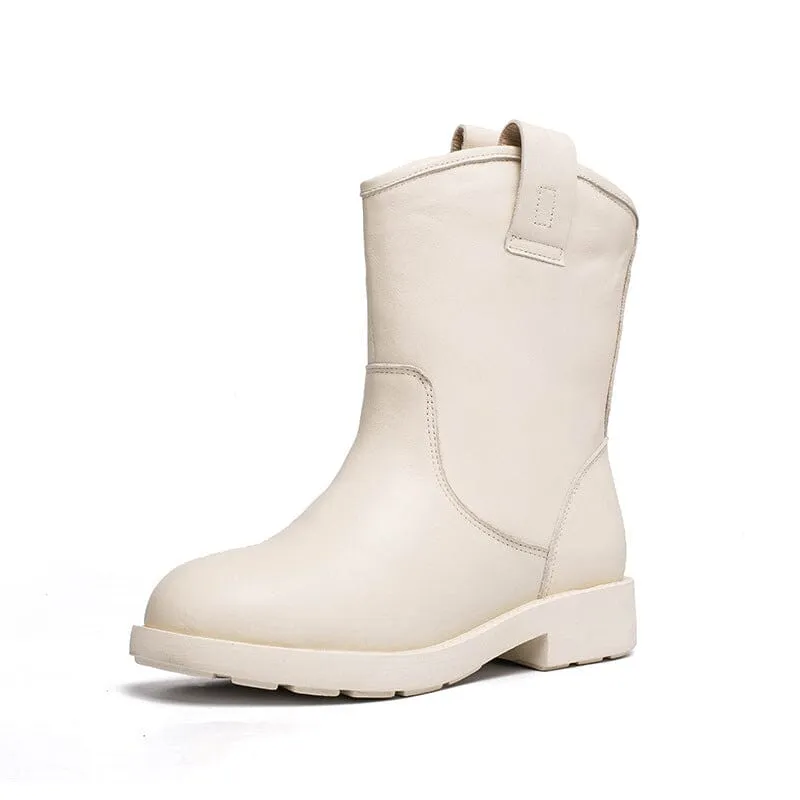 Snow Boots Canada Western Cowboy Boots Handmade Top Cowhide Snow Boots Fleece Lined Black/Coffee/White