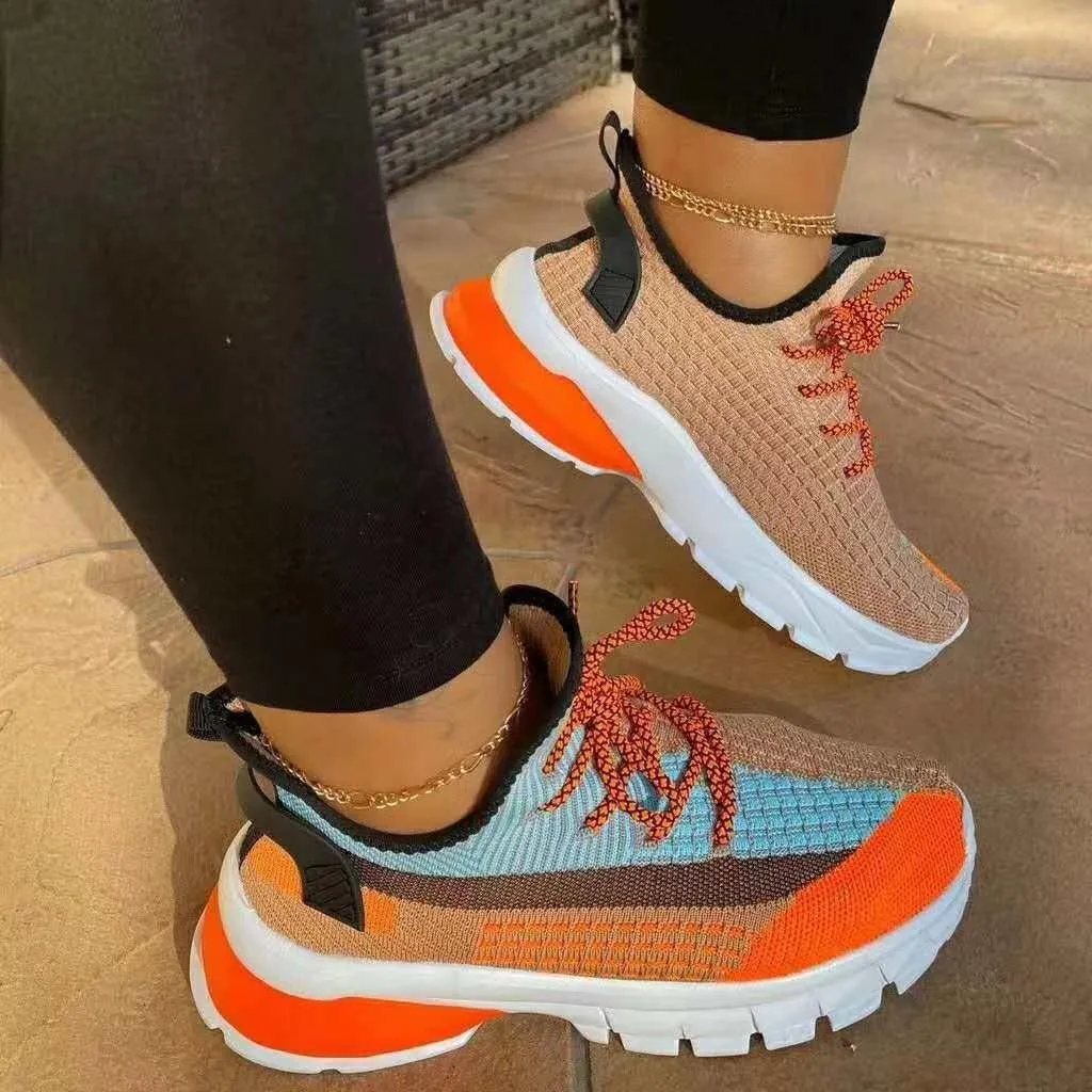 Toe Flat-bottom Flying Knit Sneakers Women Formal Wear With Flat Shoes