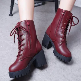 Rubber Snow Boots Top Quality Split Leather Women Boots Dr Martin Boots Shoes High Top Motorcycle Autumn Winter Shoes Woman Snow Boots 2019