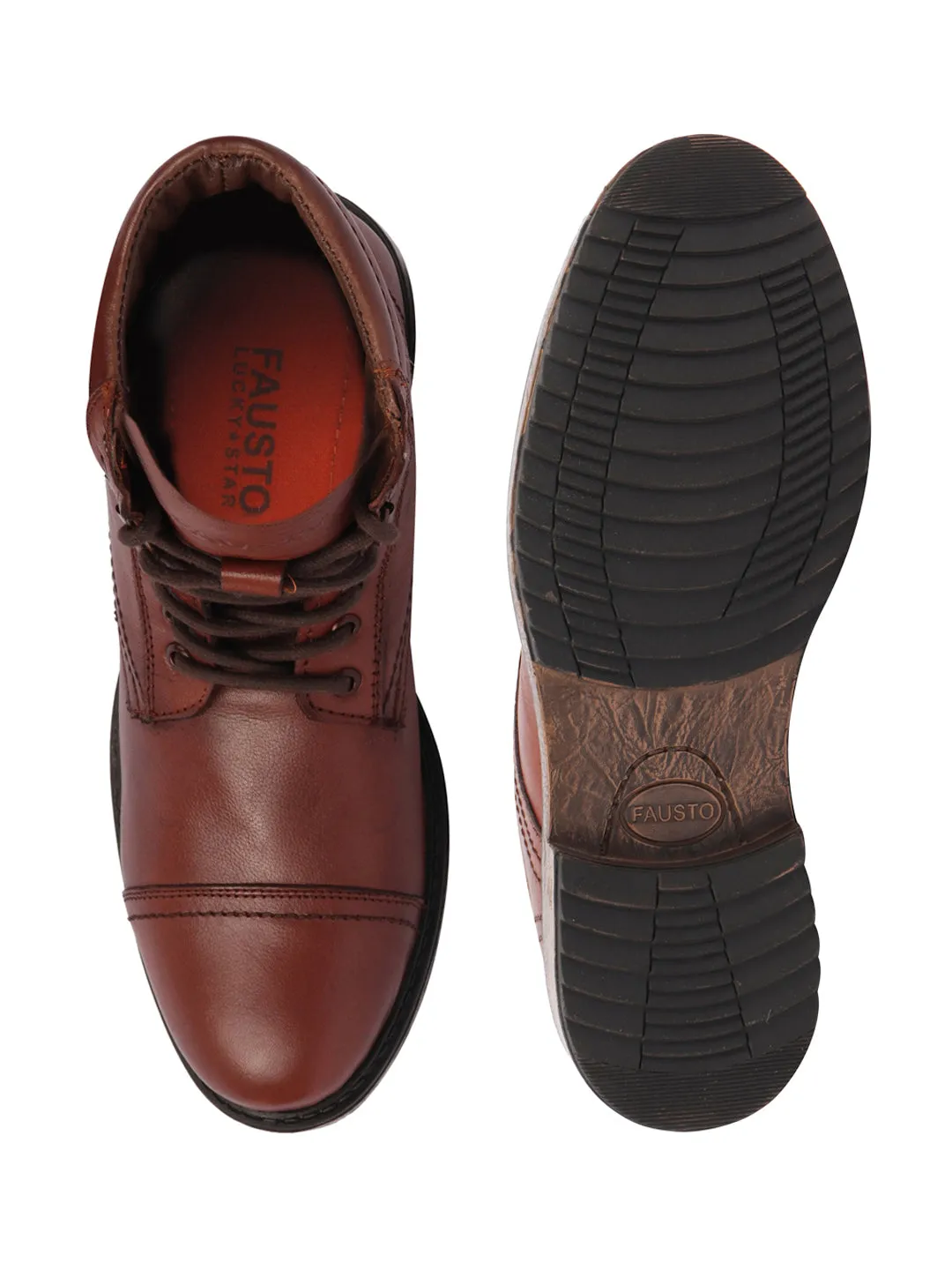 Men Tan High Ankle Genuine Leather 8-Eye Lace Up Cap Toe Welted Sole Winter Biker Boots Work Boots For Electricians