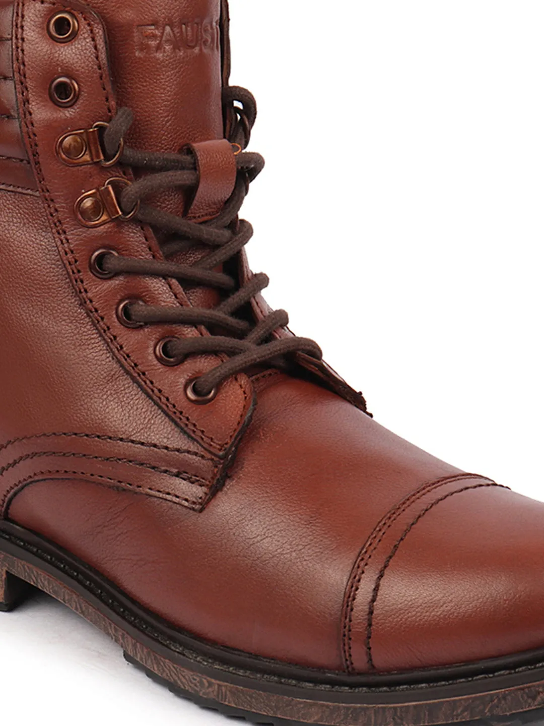 Men Tan High Ankle Genuine Leather 8-Eye Lace Up Cap Toe Welted Sole Winter Biker Boots Work Boots For Arthritic Feet