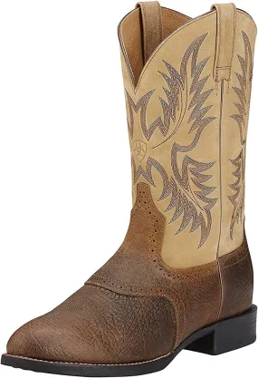 Ariat Men's Heritage Stockman Western Boot, Tumbled Brown Beige Breaker Work Boots