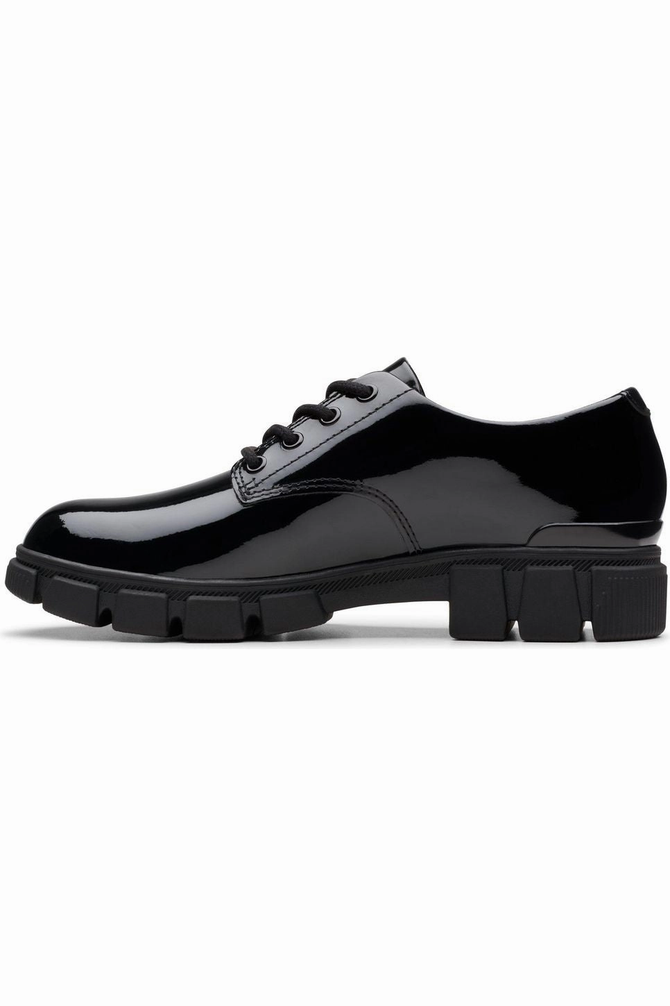 Clarks Evyn Lace Youth black patent Lace   Up Closure Slip Resistance