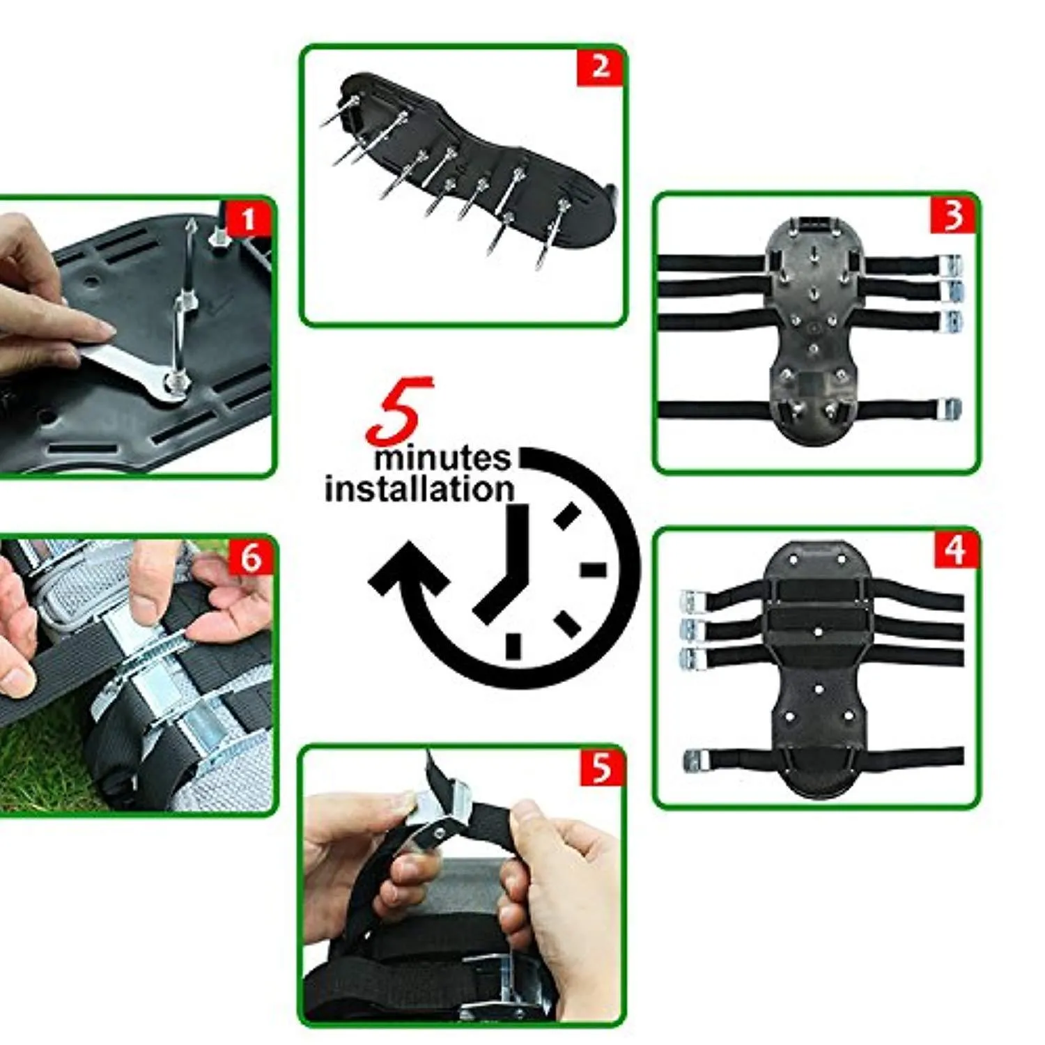 Blissun Lawn Aerator Shoes, 4 Aluminum Alloy Buckles Spiked Aerating Lawn Sandals, 26 Nails for Aerating Your Lawn or Yard, 4 Adjustable Straps Universal Size Asics All Tennis Shoes