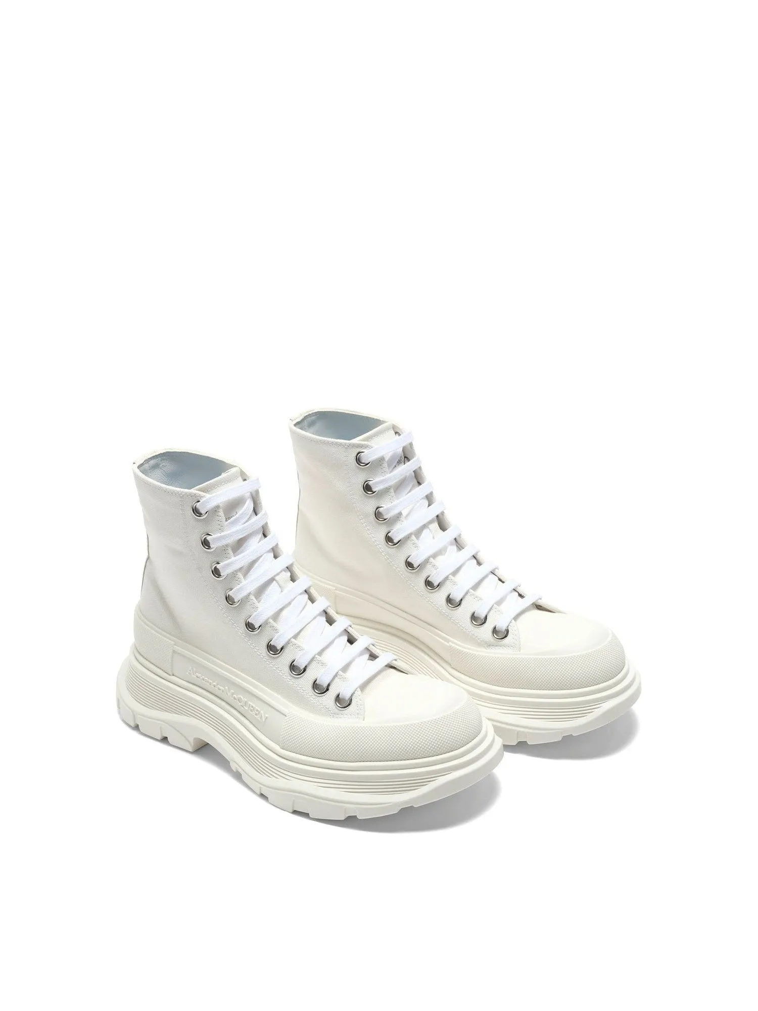 Tread Slick Canvas Lace-Up Boots in White Ankle Boots With High Heels