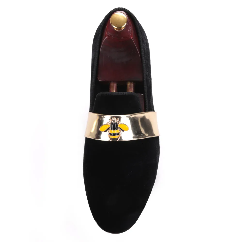 OneDrop Handmade Men Velvet Gold Patent Leather Bee Buckle Wedding Party Prom Loafers Adrian Snaffle Smooth Leather Kiltie Loafers