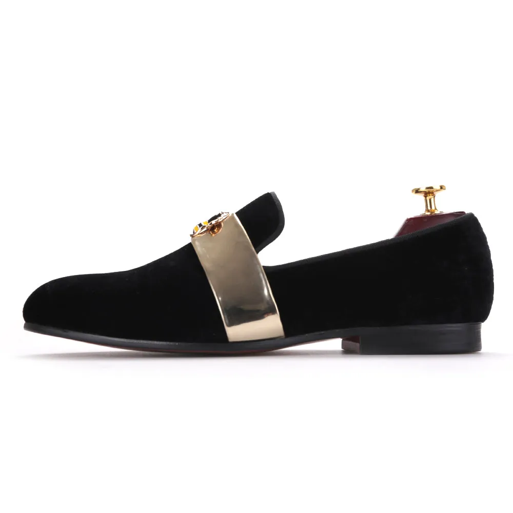 Kenneth Cole Light The Way Leather Loafers OneDrop Handmade Men Velvet Gold Patent Leather Bee Buckle Wedding Party Prom Loafers