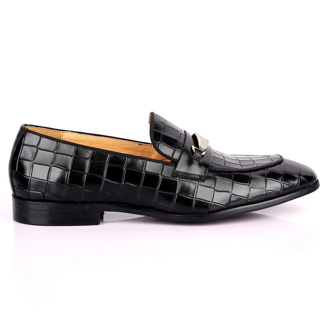 Prad Superlative Croc Leather With Gold Designed Shoe - Black Asics Ace Golf Shoes