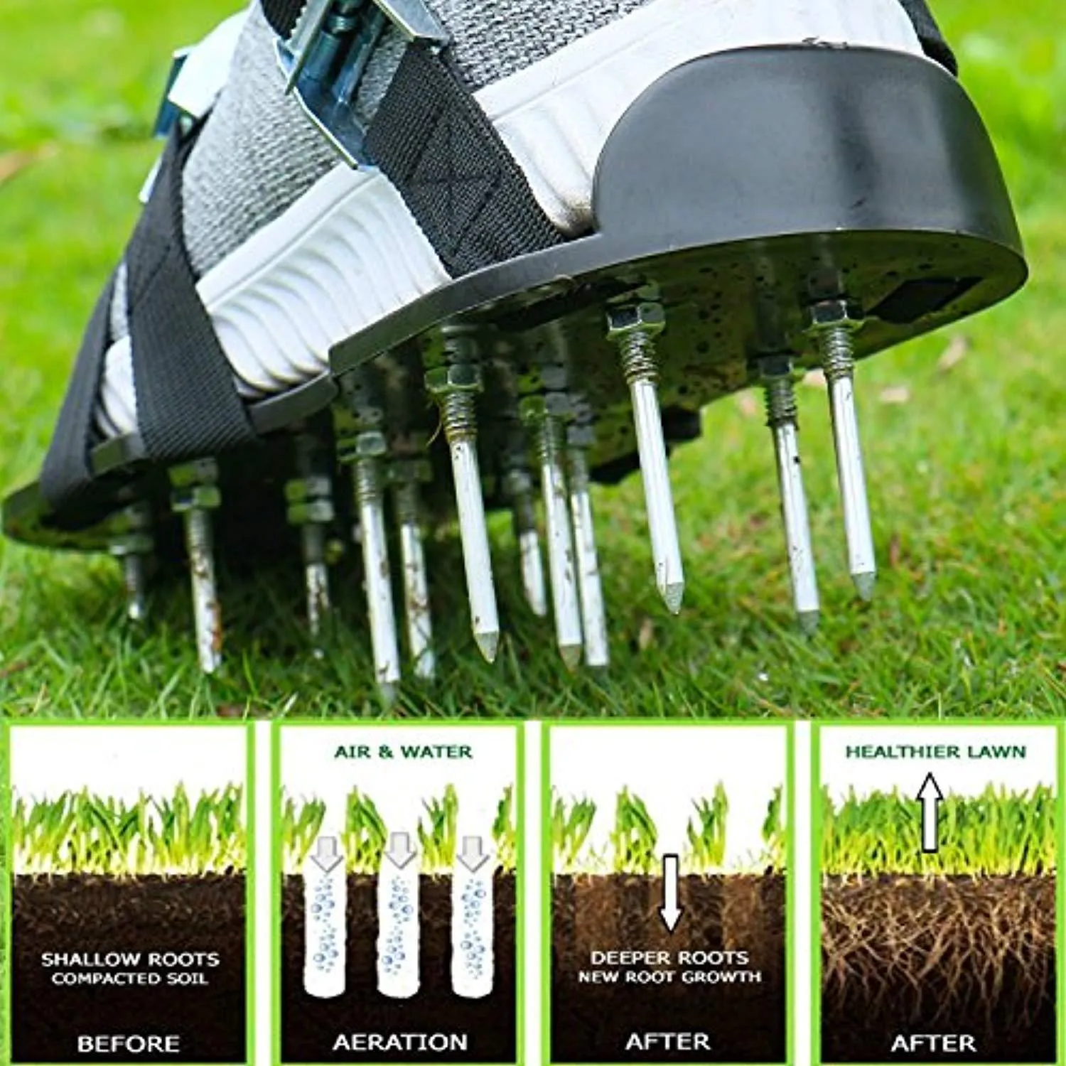Blissun Lawn Aerator Shoes, 4 Aluminum Alloy Buckles Spiked Aerating Lawn Sandals, 26 Nails for Aerating Your Lawn or Yard, 4 Adjustable Straps Universal Size Asics Futuristic Shoes