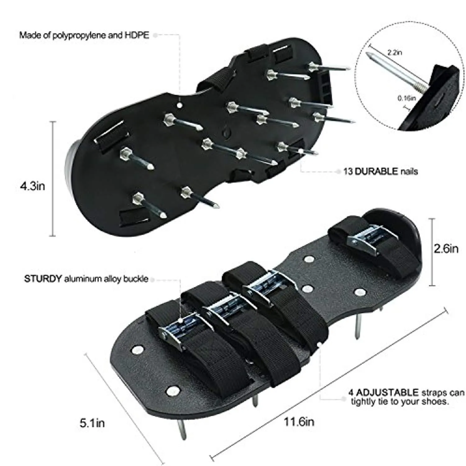 Blissun Lawn Aerator Shoes, 4 Aluminum Alloy Buckles Spiked Aerating Lawn Sandals, 26 Nails for Aerating Your Lawn or Yard, 4 Adjustable Straps Universal Size Asics Gel-lyte Mt Shoes